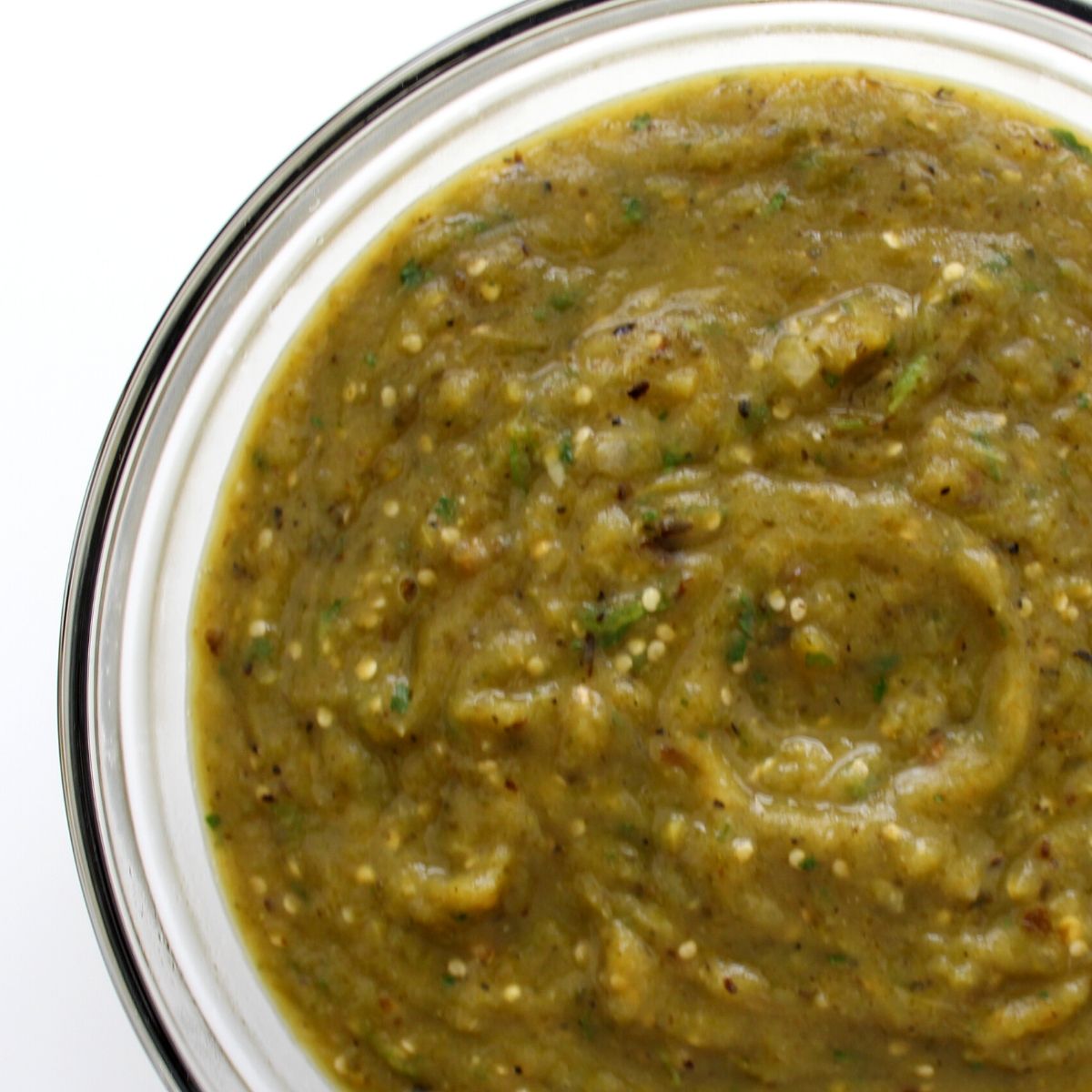 close up picture of green enchilada sauce